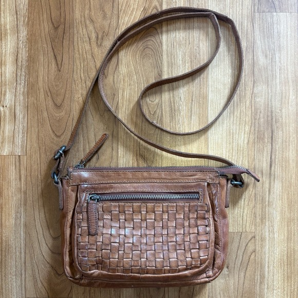 Vilenca Holland Handbags - Vilenca Holland Woven Brown Genuine Leather Crossbody Purse Small Bag